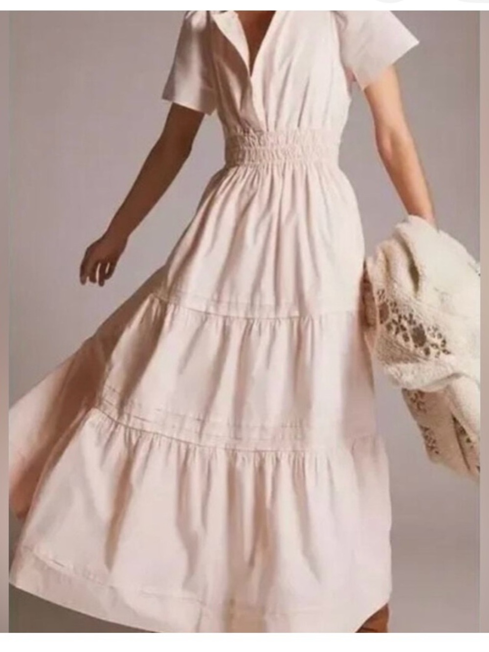 Anthropologie Blush Pink Tiered Maxi Dress with Smocked Waist